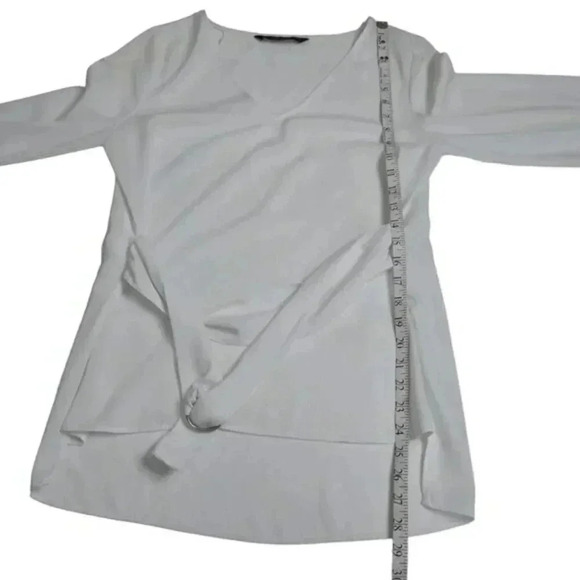 Zara White Blouse Top With Belt  V-Neck Flowy Size Small - Picture 12 of 14